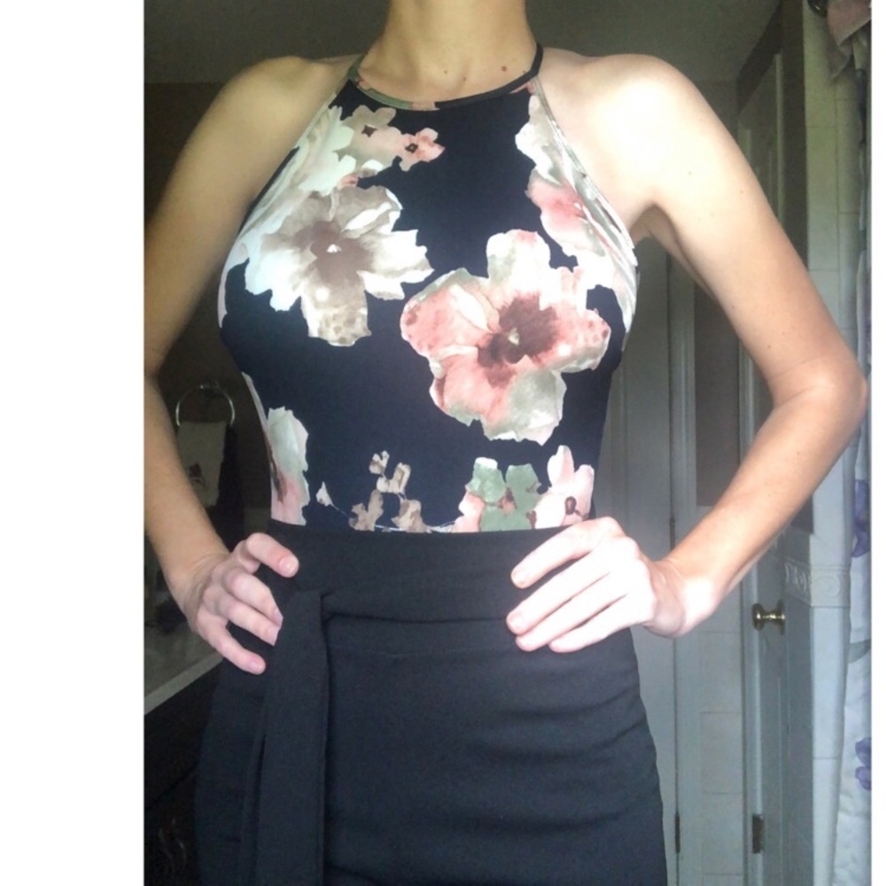 Windsor Navy Floral Bodysuit NWOT